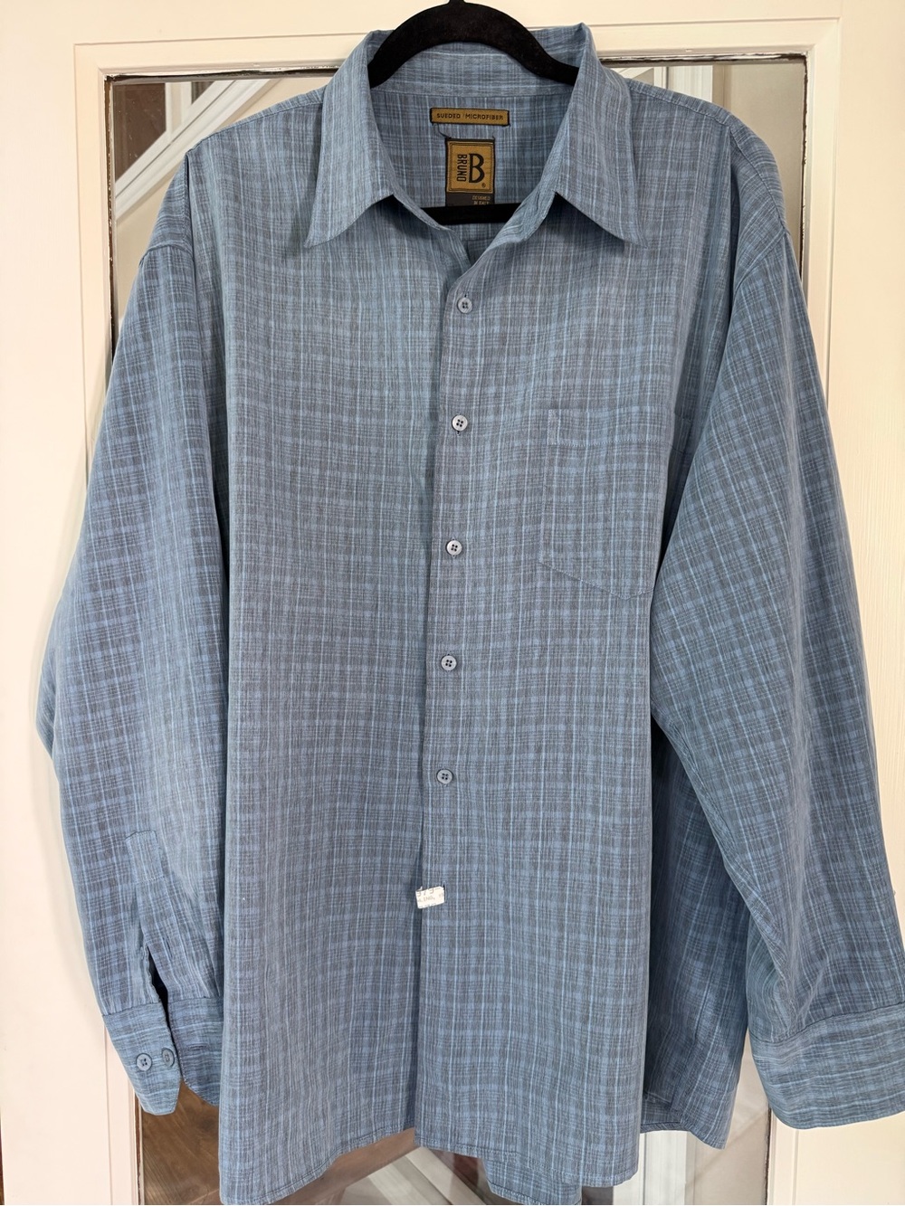 Men's Bruno by B Collection suede microfiber Blue Textured Plaid Dress Shirt Y2K